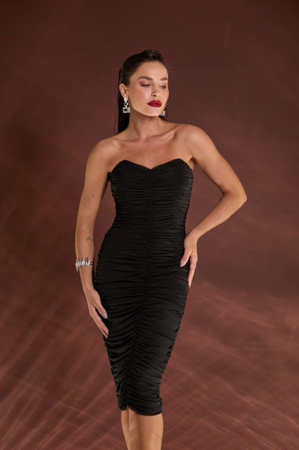 VESTIDO MIDI TOMARA QUE CAIA FRANZIDO MICROTULE - 40% OFF - Imagem 7