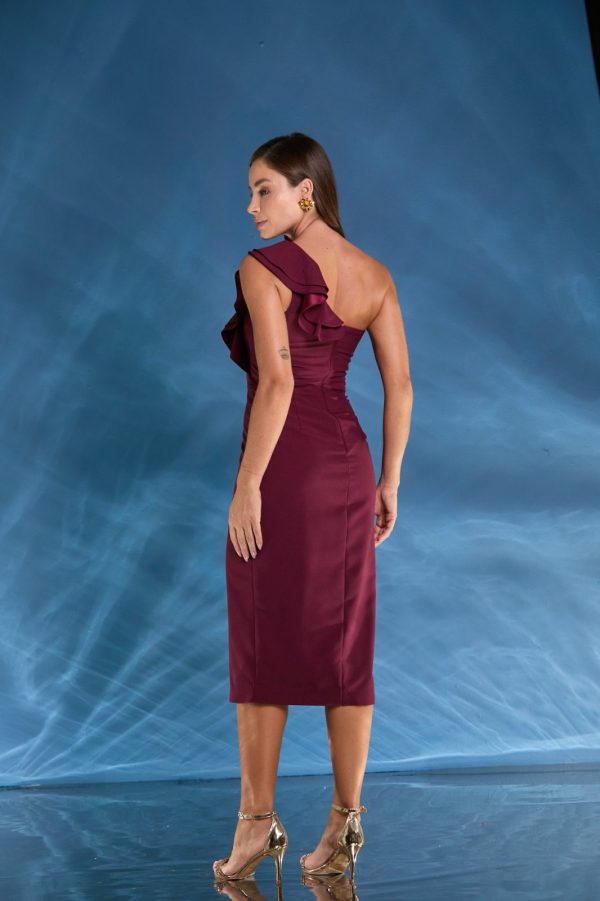 VESTIDO MIDI UM OMBRO SÓ JABOUR E FENDA CREPE ESTRUTURADO - 40% OFF - Imagem 5