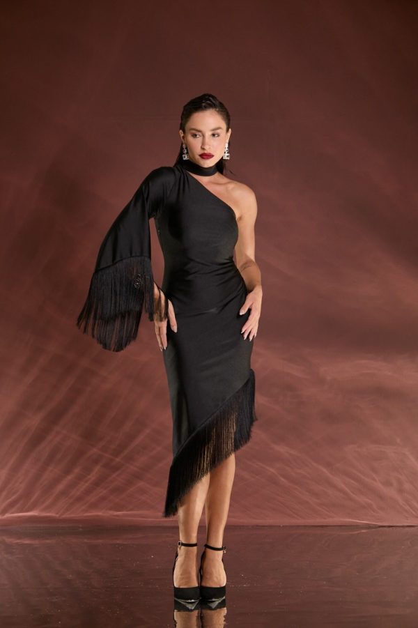 VESTIDO MIDI UM OMBRO SÓ FRANJA JERSEY - 40% OFF - Imagem 9