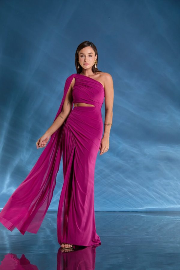 VESTIDO LONGO OMBRO SÓ ECHARPE MICROTULE - 40% OFF
