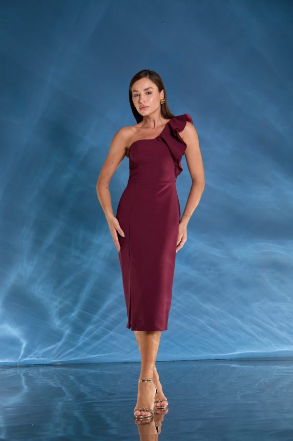 VESTIDO MIDI UM OMBRO SÓ JABOUR E FENDA CREPE ESTRUTURADO - 40% OFF - Imagem 6