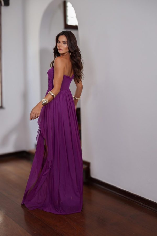 VESTIDO LONGO MICROTULE OMBRO SÓ E FENDA - 40% OFF - Imagem 3