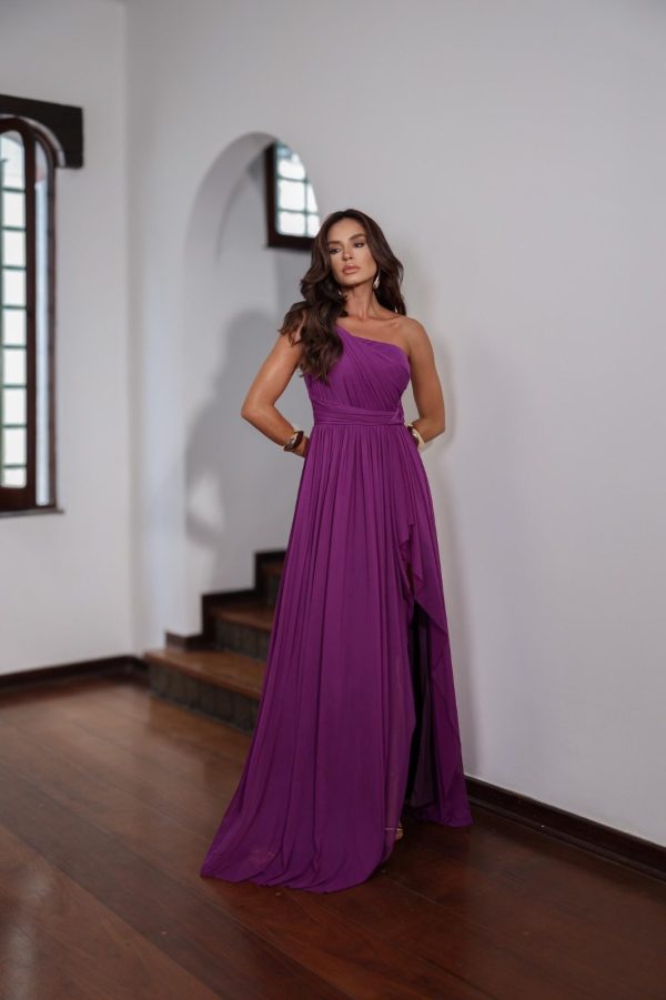 VESTIDO LONGO MICROTULE OMBRO SÓ E FENDA - 40% OFF - Imagem 4