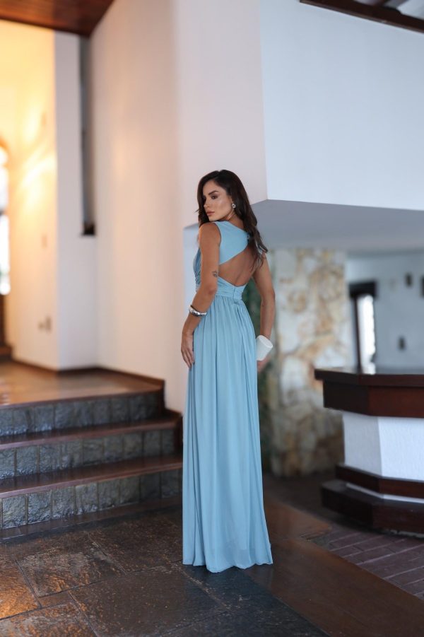 VESTIDO LONGO DECOTE COSTAS CRUZADO FRENTE MICROTULE - 40% OFF - Imagem 2