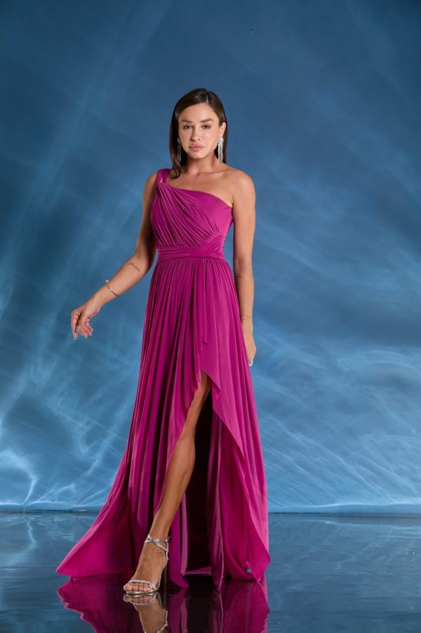 VESTIDO LONGO MICROTULE OMBRO SÓ E FENDA - 40% OFF - Imagem 5